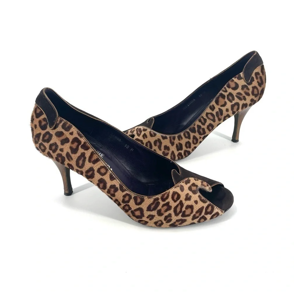 DONALD J PLINER Couture Brown Leopard Print Open Toe Heel Pumps